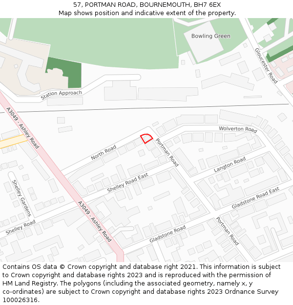 57, PORTMAN ROAD, BOURNEMOUTH, BH7 6EX: Location map and indicative extent of plot