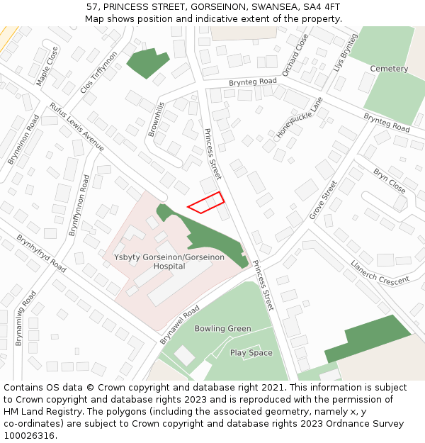 57, PRINCESS STREET, GORSEINON, SWANSEA, SA4 4FT: Location map and indicative extent of plot