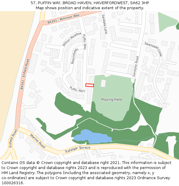 57, PUFFIN WAY, BROAD HAVEN, HAVERFORDWEST, SA62 3HP: Location map and indicative extent of plot