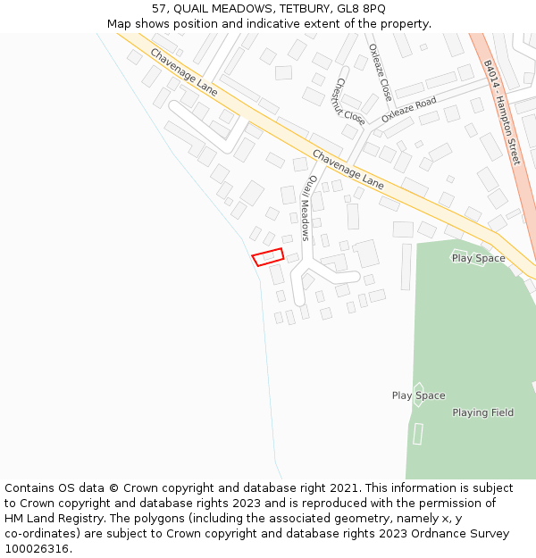 57, QUAIL MEADOWS, TETBURY, GL8 8PQ: Location map and indicative extent of plot