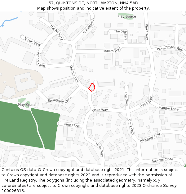 57, QUINTONSIDE, NORTHAMPTON, NN4 5AD: Location map and indicative extent of plot