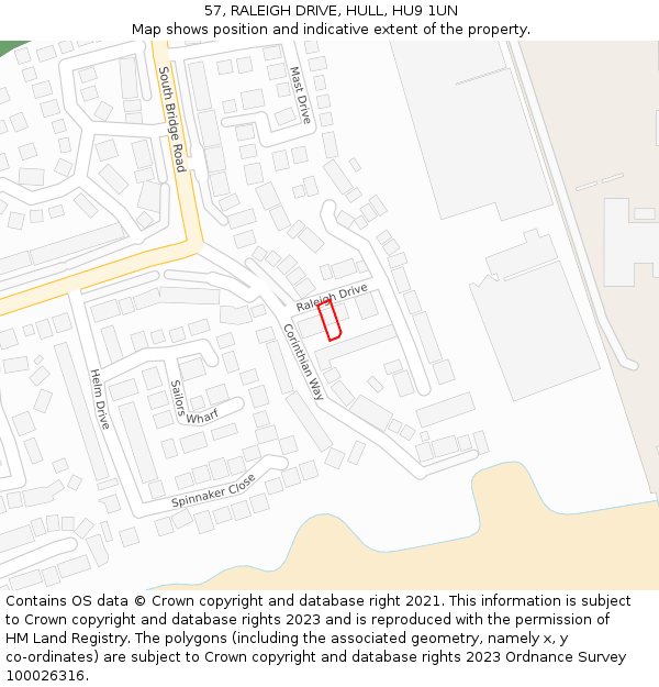 57, RALEIGH DRIVE, HULL, HU9 1UN: Location map and indicative extent of plot