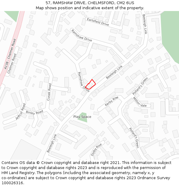 57, RAMSHAW DRIVE, CHELMSFORD, CM2 6US: Location map and indicative extent of plot