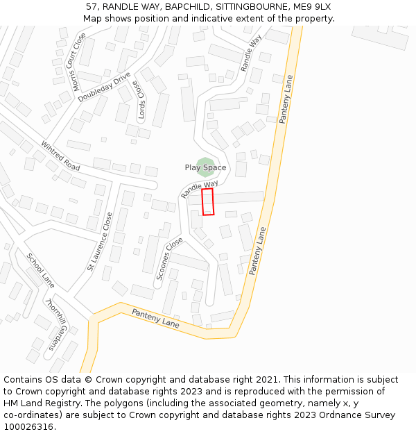 57, RANDLE WAY, BAPCHILD, SITTINGBOURNE, ME9 9LX: Location map and indicative extent of plot