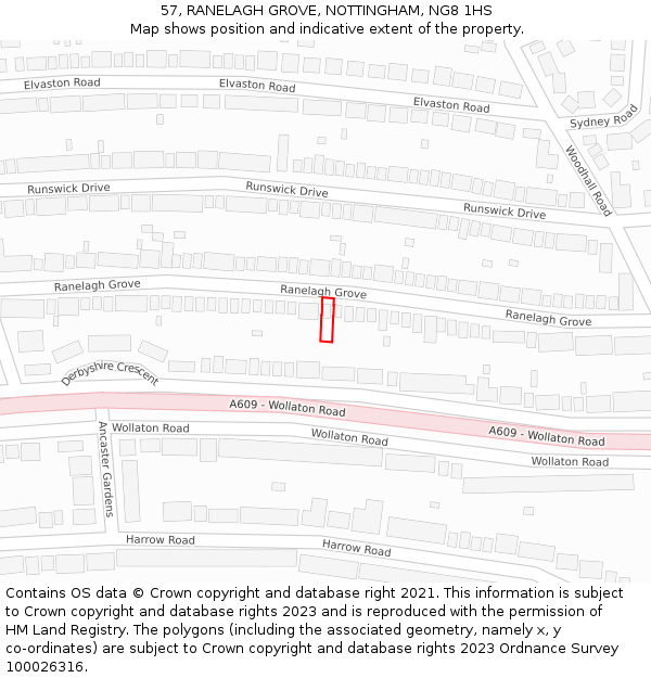 57, RANELAGH GROVE, NOTTINGHAM, NG8 1HS: Location map and indicative extent of plot