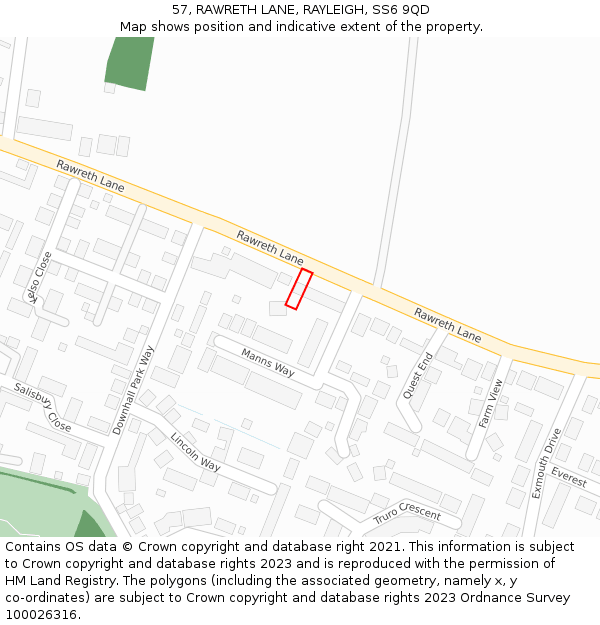 57, RAWRETH LANE, RAYLEIGH, SS6 9QD: Location map and indicative extent of plot