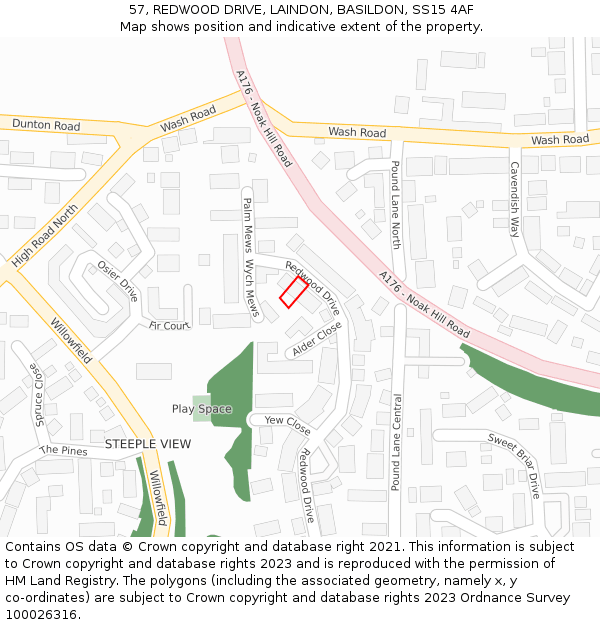 57, REDWOOD DRIVE, LAINDON, BASILDON, SS15 4AF: Location map and indicative extent of plot