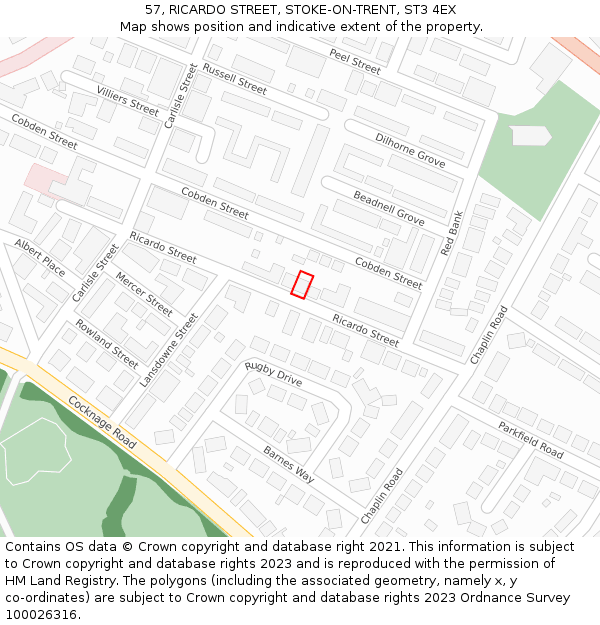 57, RICARDO STREET, STOKE-ON-TRENT, ST3 4EX: Location map and indicative extent of plot