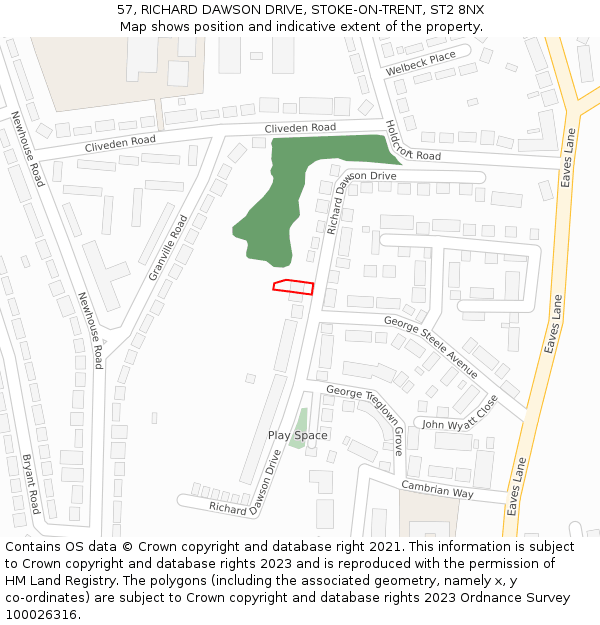 57, RICHARD DAWSON DRIVE, STOKE-ON-TRENT, ST2 8NX: Location map and indicative extent of plot