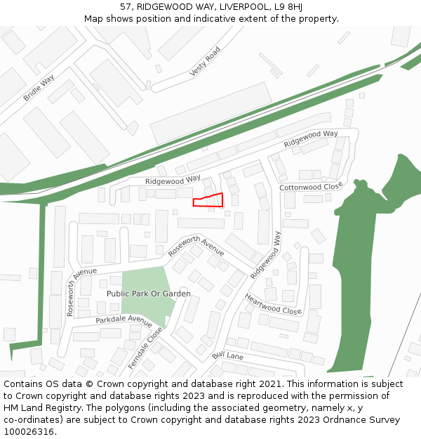 57, RIDGEWOOD WAY, LIVERPOOL, L9 8HJ: Location map and indicative extent of plot