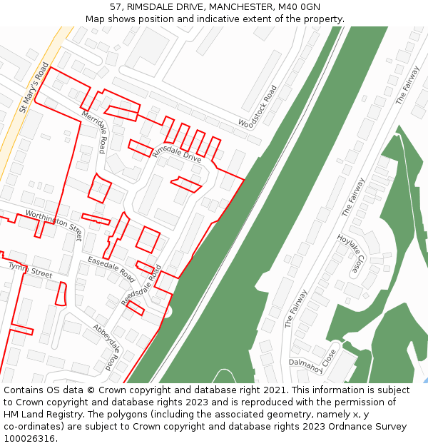 57, RIMSDALE DRIVE, MANCHESTER, M40 0GN: Location map and indicative extent of plot