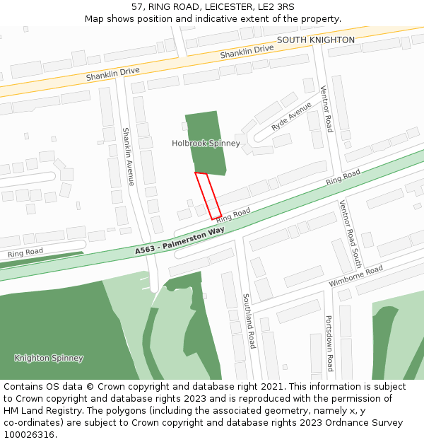 57, RING ROAD, LEICESTER, LE2 3RS: Location map and indicative extent of plot