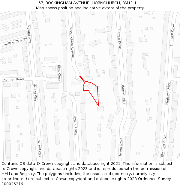 57, ROCKINGHAM AVENUE, HORNCHURCH, RM11 1HH: Location map and indicative extent of plot