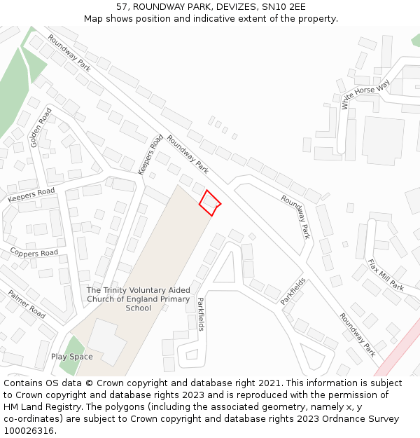 57, ROUNDWAY PARK, DEVIZES, SN10 2EE: Location map and indicative extent of plot
