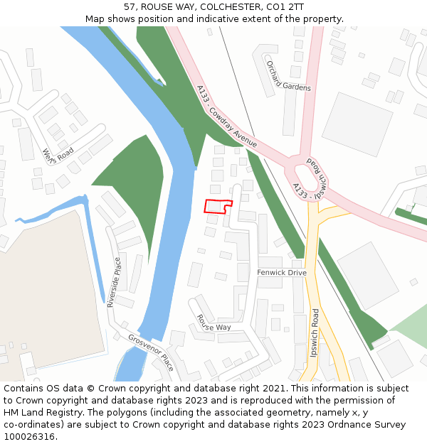 57, ROUSE WAY, COLCHESTER, CO1 2TT: Location map and indicative extent of plot