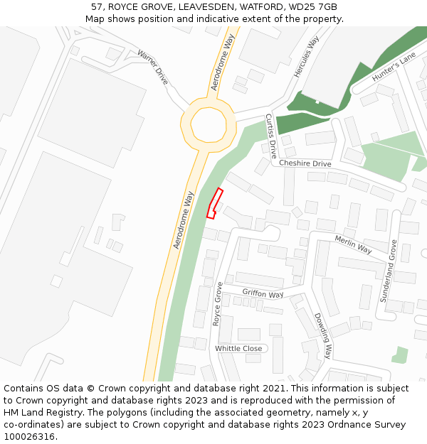 57, ROYCE GROVE, LEAVESDEN, WATFORD, WD25 7GB: Location map and indicative extent of plot