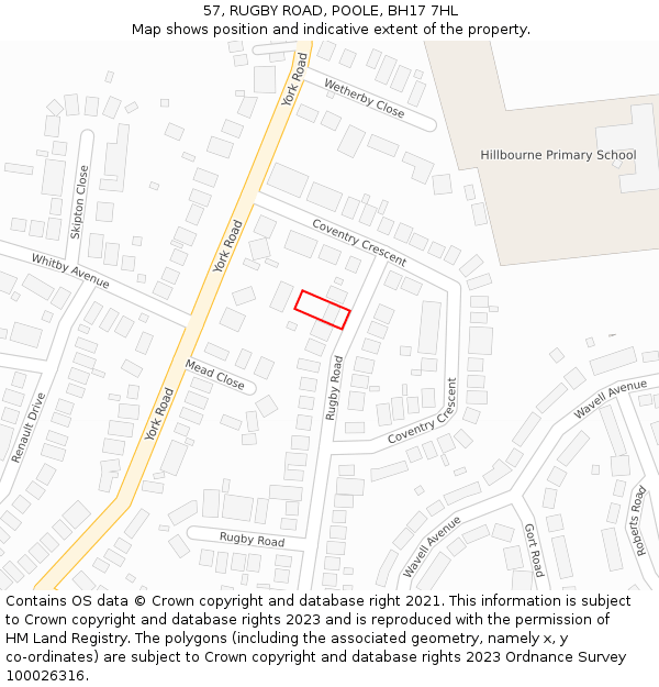 57, RUGBY ROAD, POOLE, BH17 7HL: Location map and indicative extent of plot