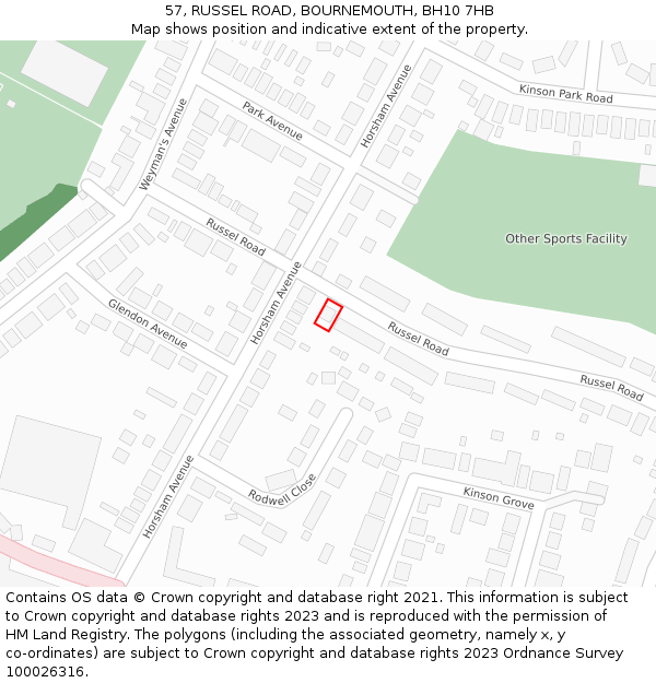 57, RUSSEL ROAD, BOURNEMOUTH, BH10 7HB: Location map and indicative extent of plot