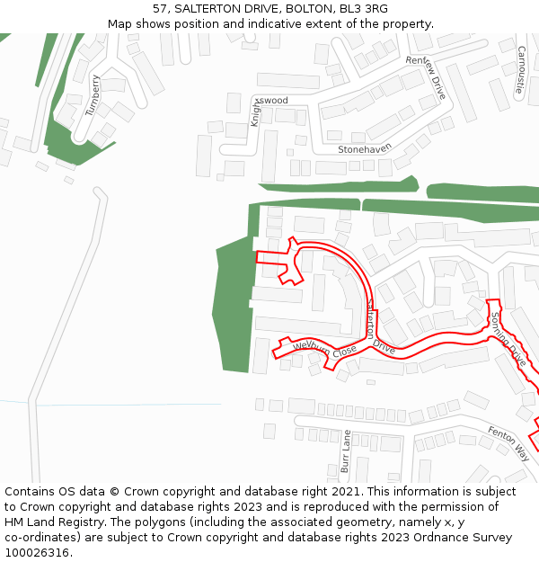 57, SALTERTON DRIVE, BOLTON, BL3 3RG: Location map and indicative extent of plot