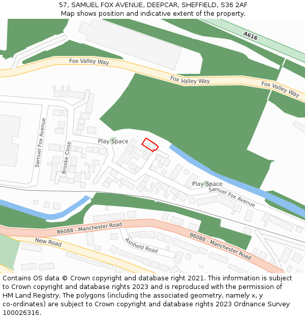 57, SAMUEL FOX AVENUE, DEEPCAR, SHEFFIELD, S36 2AF: Location map and indicative extent of plot