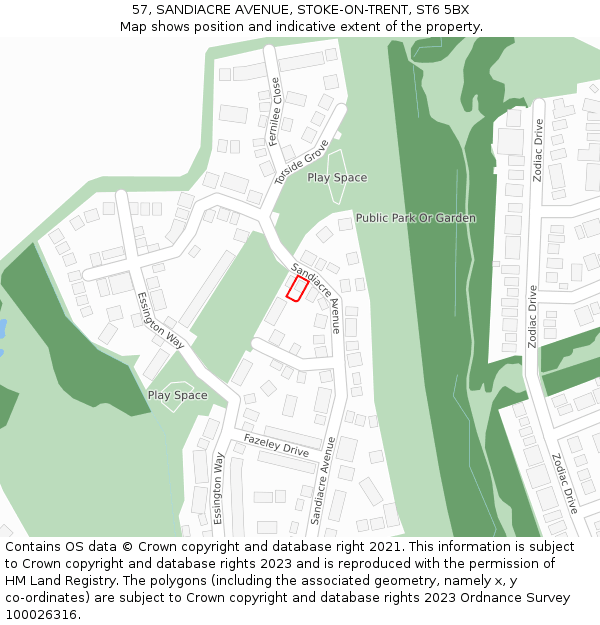 57, SANDIACRE AVENUE, STOKE-ON-TRENT, ST6 5BX: Location map and indicative extent of plot