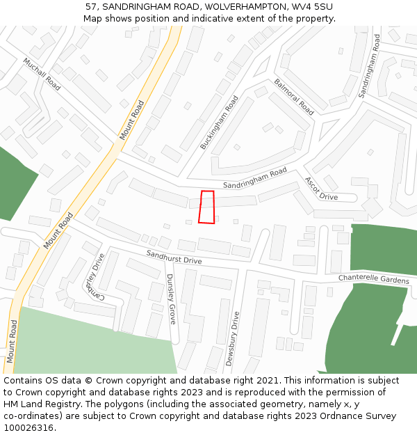 57, SANDRINGHAM ROAD, WOLVERHAMPTON, WV4 5SU: Location map and indicative extent of plot