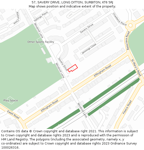 57, SAVERY DRIVE, LONG DITTON, SURBITON, KT6 5RJ: Location map and indicative extent of plot