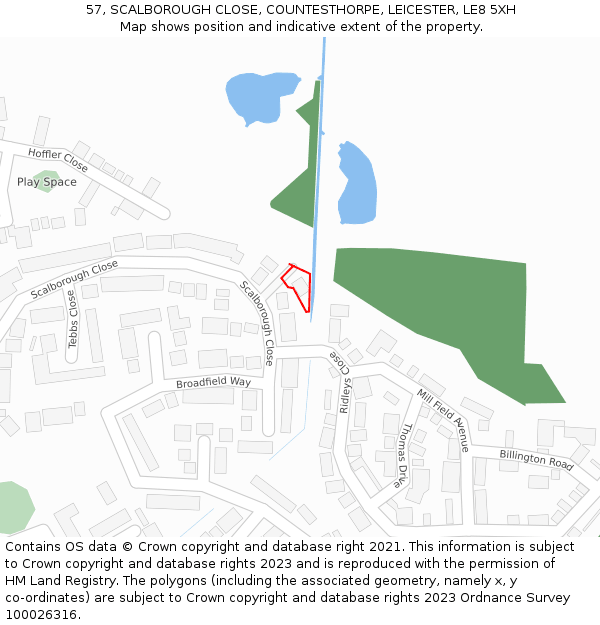 57, SCALBOROUGH CLOSE, COUNTESTHORPE, LEICESTER, LE8 5XH: Location map and indicative extent of plot