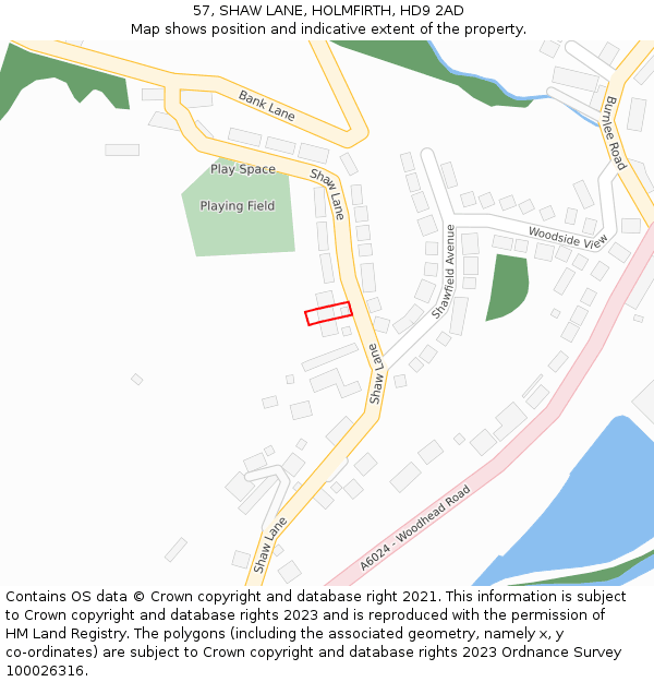 57, SHAW LANE, HOLMFIRTH, HD9 2AD: Location map and indicative extent of plot