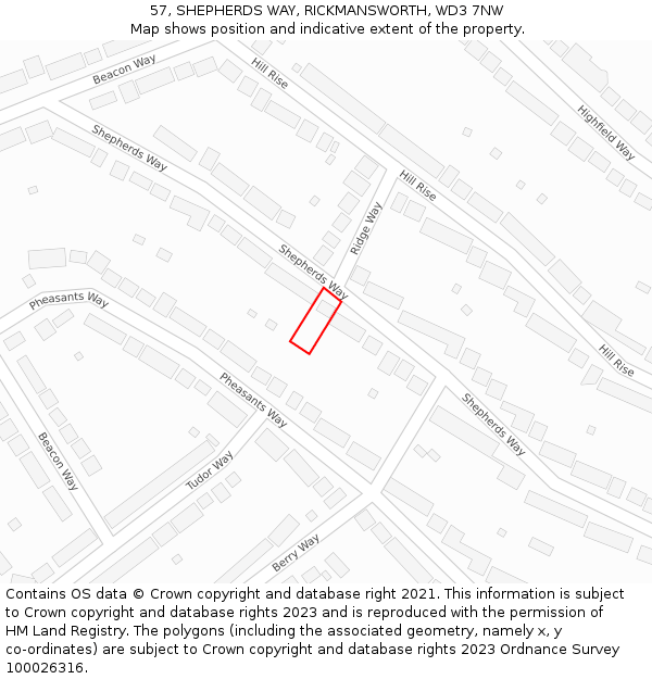 57, SHEPHERDS WAY, RICKMANSWORTH, WD3 7NW: Location map and indicative extent of plot