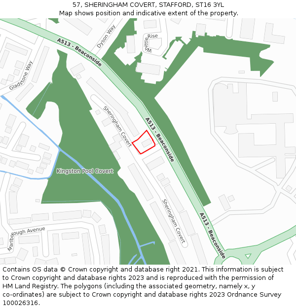 57, SHERINGHAM COVERT, STAFFORD, ST16 3YL: Location map and indicative extent of plot