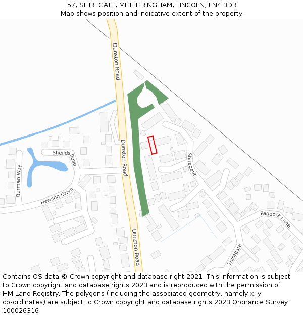 57, SHIREGATE, METHERINGHAM, LINCOLN, LN4 3DR: Location map and indicative extent of plot
