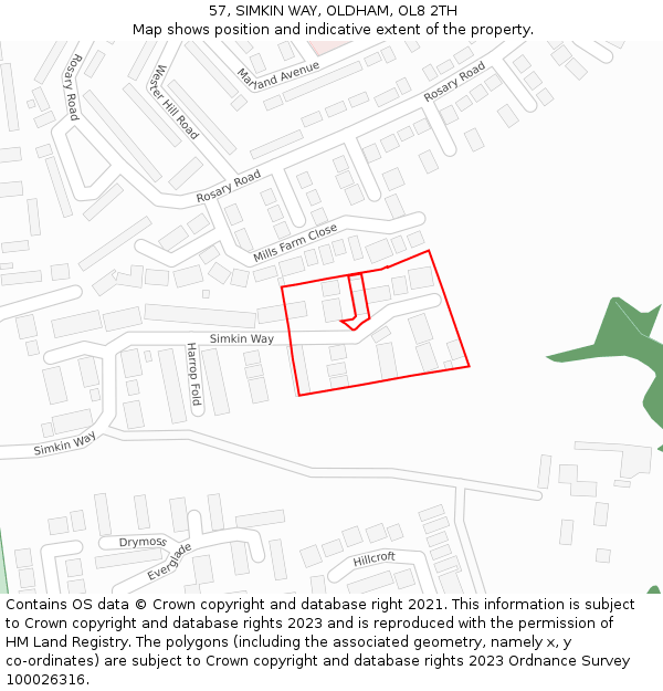 57, SIMKIN WAY, OLDHAM, OL8 2TH: Location map and indicative extent of plot