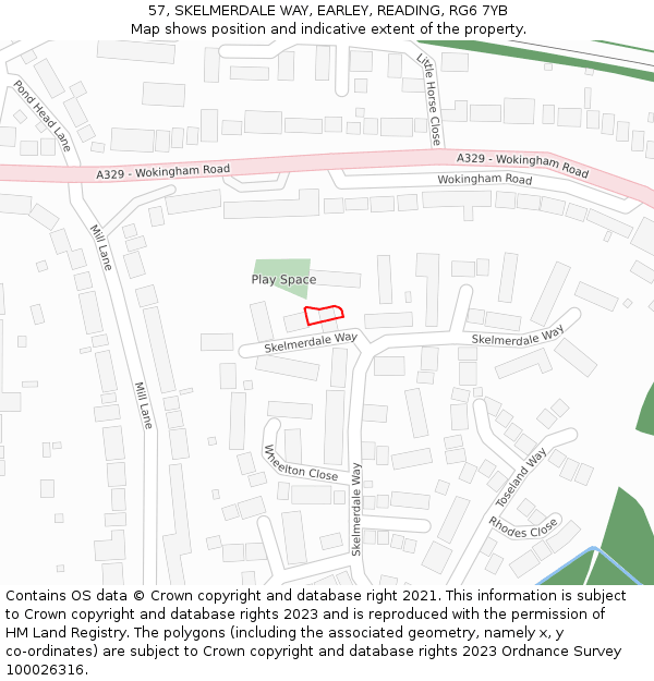 57, SKELMERDALE WAY, EARLEY, READING, RG6 7YB: Location map and indicative extent of plot