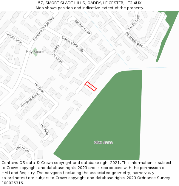 57, SMORE SLADE HILLS, OADBY, LEICESTER, LE2 4UX: Location map and indicative extent of plot