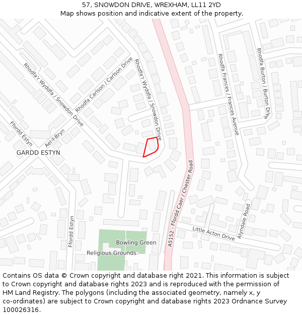 57, SNOWDON DRIVE, WREXHAM, LL11 2YD: Location map and indicative extent of plot