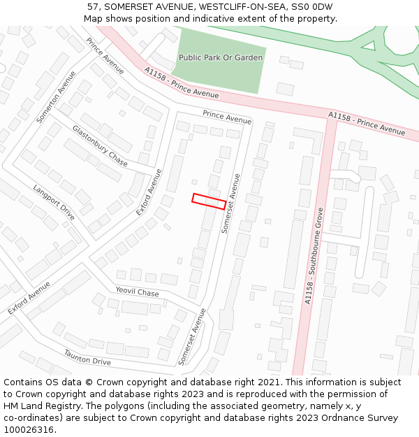 57, SOMERSET AVENUE, WESTCLIFF-ON-SEA, SS0 0DW: Location map and indicative extent of plot