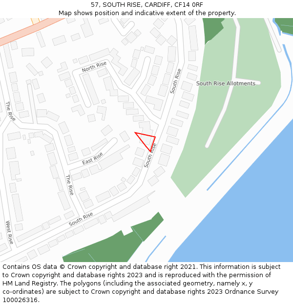 57, SOUTH RISE, CARDIFF, CF14 0RF: Location map and indicative extent of plot