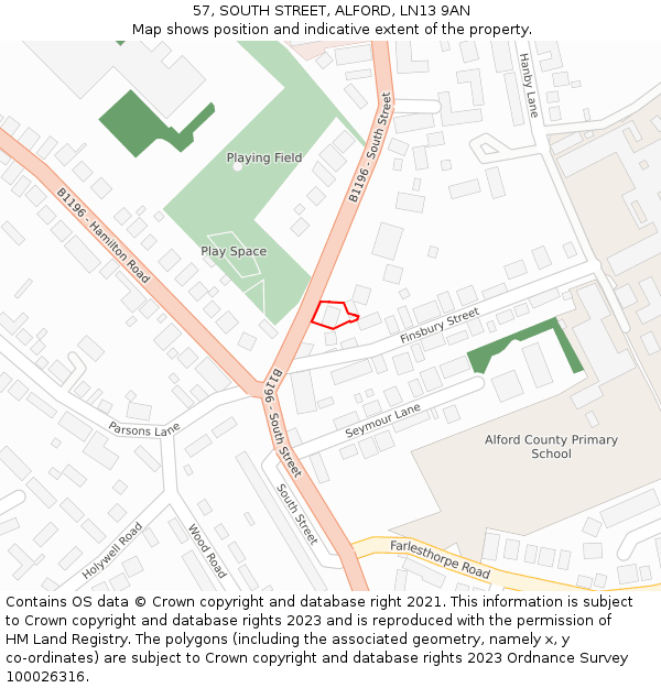 57, SOUTH STREET, ALFORD, LN13 9AN: Location map and indicative extent of plot