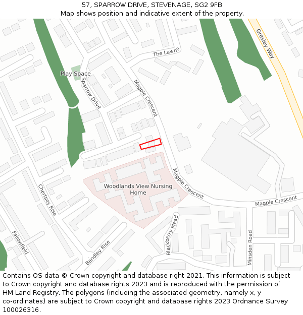 57, SPARROW DRIVE, STEVENAGE, SG2 9FB: Location map and indicative extent of plot