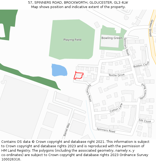 57, SPINNERS ROAD, BROCKWORTH, GLOUCESTER, GL3 4LW: Location map and indicative extent of plot