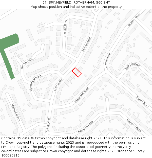 57, SPINNEYFIELD, ROTHERHAM, S60 3HT: Location map and indicative extent of plot