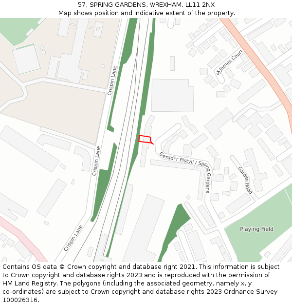 57, SPRING GARDENS, WREXHAM, LL11 2NX: Location map and indicative extent of plot