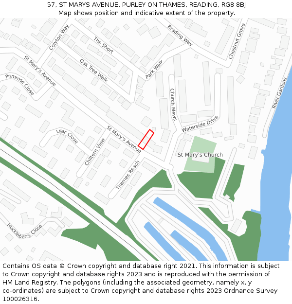 57, ST MARYS AVENUE, PURLEY ON THAMES, READING, RG8 8BJ: Location map and indicative extent of plot