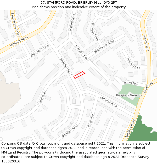 57, STAMFORD ROAD, BRIERLEY HILL, DY5 2PT: Location map and indicative extent of plot