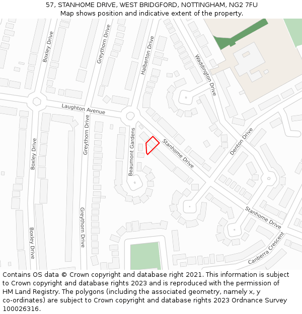 57, STANHOME DRIVE, WEST BRIDGFORD, NOTTINGHAM, NG2 7FU: Location map and indicative extent of plot