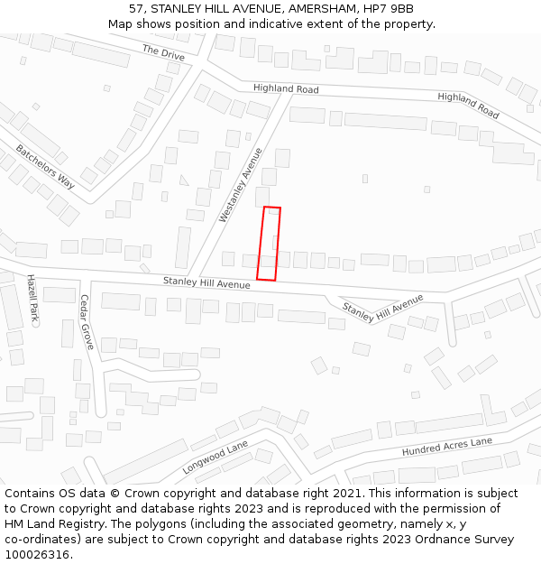 57, STANLEY HILL AVENUE, AMERSHAM, HP7 9BB: Location map and indicative extent of plot