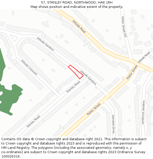 57, STANLEY ROAD, NORTHWOOD, HA6 1RH: Location map and indicative extent of plot