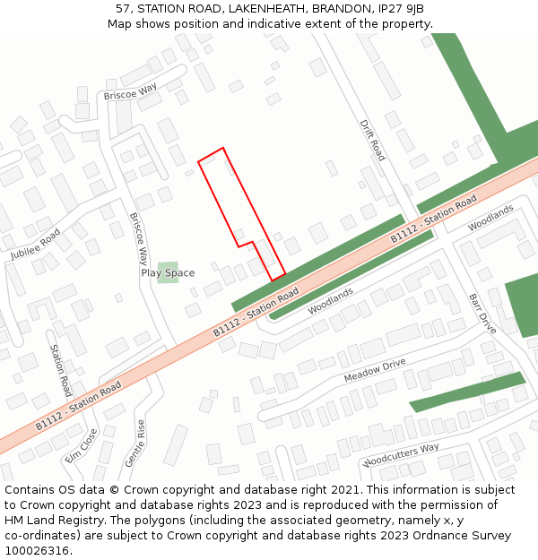 57, STATION ROAD, LAKENHEATH, BRANDON, IP27 9JB: Location map and indicative extent of plot