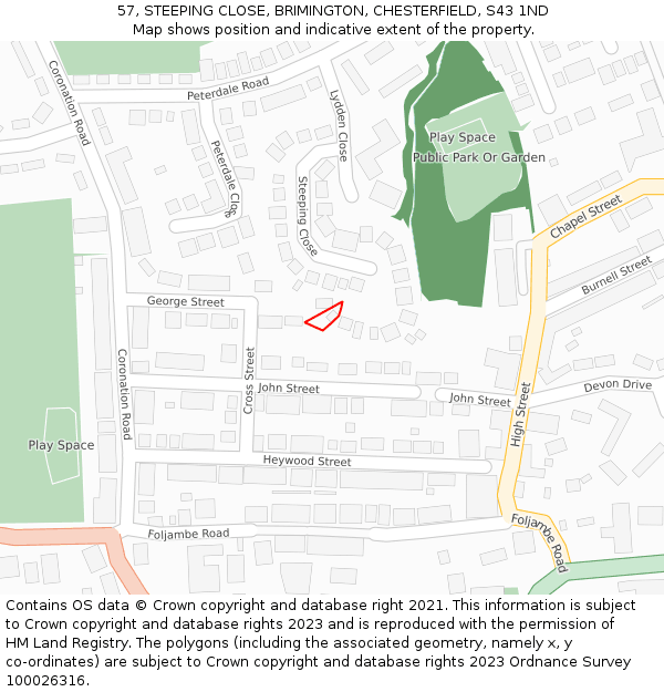 57, STEEPING CLOSE, BRIMINGTON, CHESTERFIELD, S43 1ND: Location map and indicative extent of plot